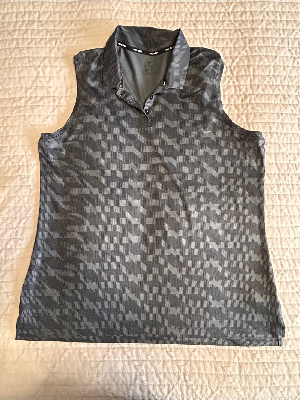 Nike Women's Size XL Golf Dri-FIT Charcoal Gray Sleeveless Polo Tank Geometric